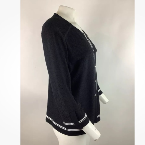Misook Sz L Silver Button Cardigan Black White Acrylic Polyester Sailor Look - Picture 4 of 7